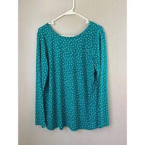 Susan Graver Teal Polka Dot Long Sleeve V Neck Top Women's Size M Feminine